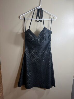 White House Black Market Black Eyelet Halter Dress Size 4 Fit & Flare